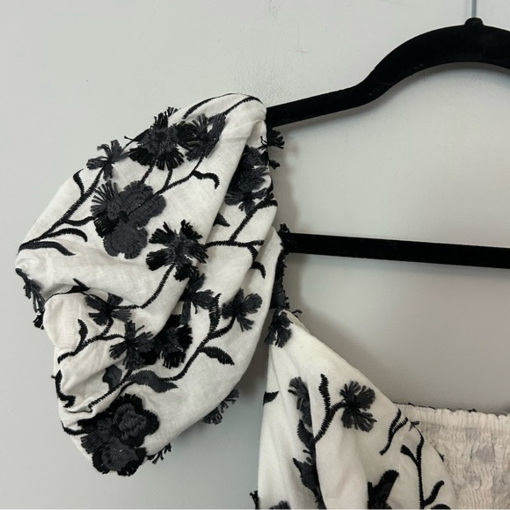 Anthropologie Sabrina Black & White Puff-Sleeve Applique Mini Dress - Picture 6 of 11